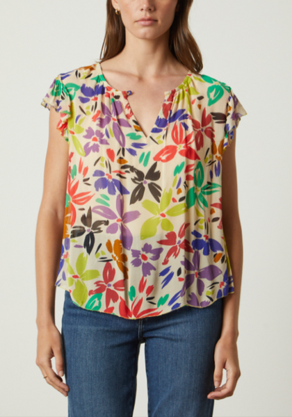 Chiffon Flutter Sleeve Printed Blouse