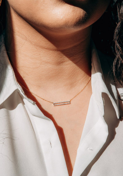 Pave Diamond Set the Bar Necklace