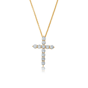 Brilliant Round Prong Set Cross Necklace In Gold